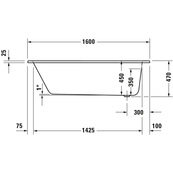 Duravit D-Code 2.0 Badewanne 1600x700mm Einbauversion Innentiefe 450mm reduzierte Randhöhe von 25mm Weiß 700669000000000