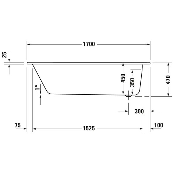 Duravit D-Code 2.0 Badewanne 1700x700mm Einbauversion Innentiefe 450mm reduzierte Randhöhe von 25mm Weiß 700670000000000