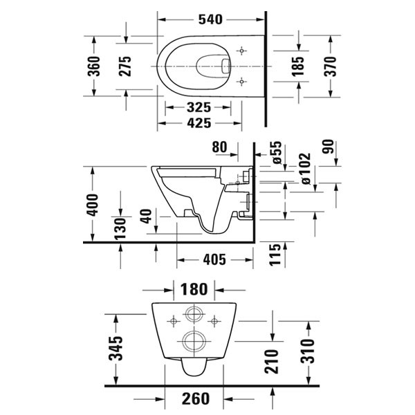 DU Wand-WC Set 540 mm D-Neo Weiß,TS rim.,WC-Sitz m.Absenkaut.,inkl.Durafix