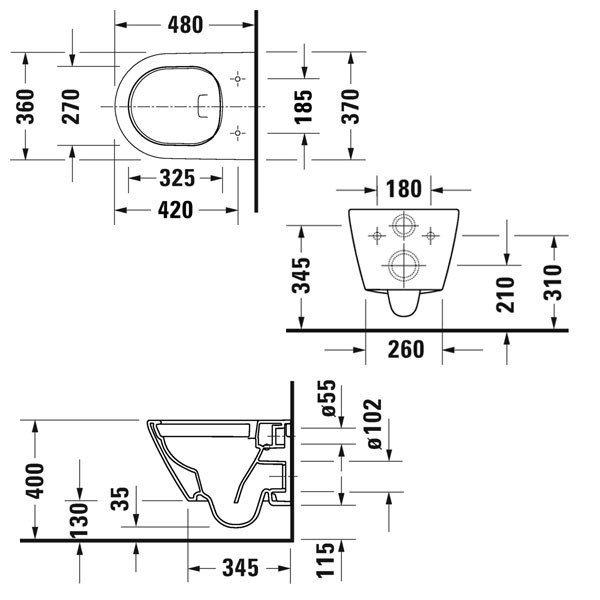 Duravit D-Neo wandhängendes Tiefspül-WC Compact rimless, Wondergliss, weiß 25880900001