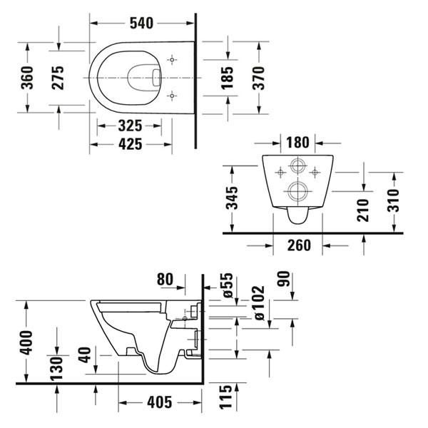 Duravit D-Neo wandhängendes Tiefspül-WC rimless, Wondergliss, weiß 25770900001
