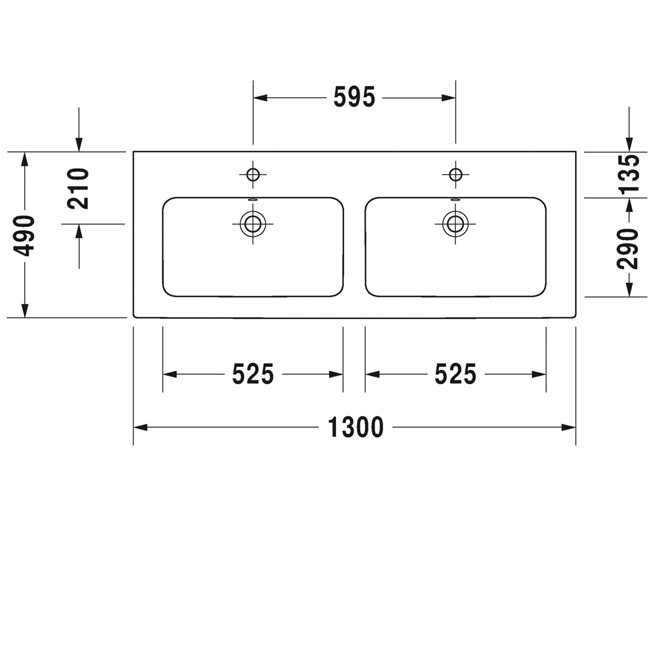 Duravit Doppel-Waschtisch ME by STARCK 1300 mm, mit Überlauf, m. HLB, 1 Hahnloch, weiß