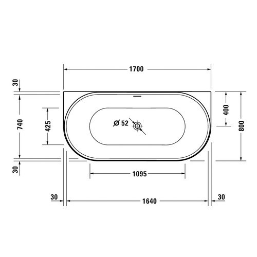 DU DuraSenja Badewanne,Oval,1700x800x585mm,Vw.,ws,Acr