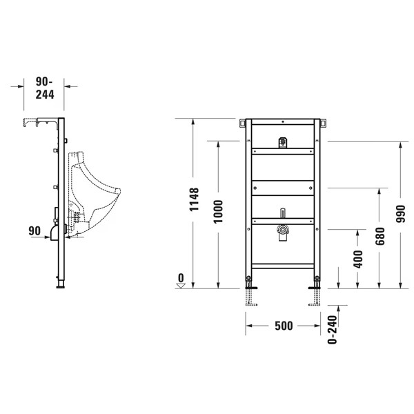 DU Urinal-Element, Standard,500x1148mm vormontiertes Urinal-Element