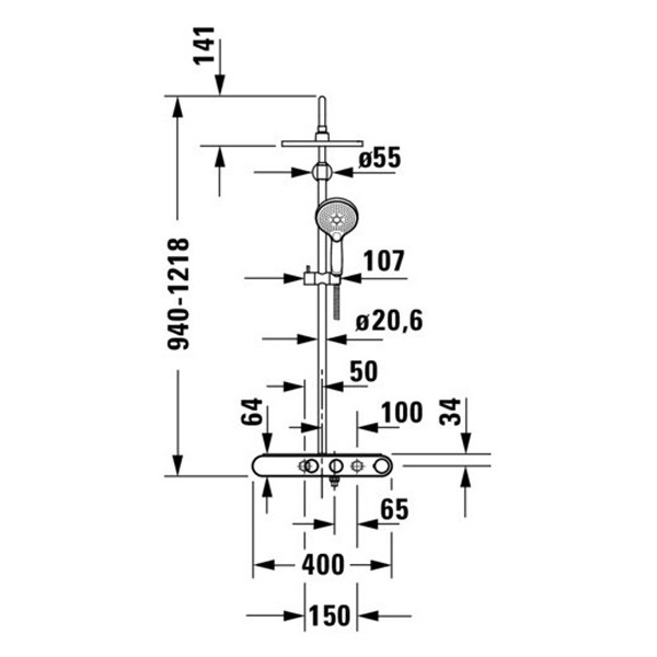 DU Duschsyst.Shelf 1050 MinusFlow Brausethermostat, Chrom Weiß Hochglanz
