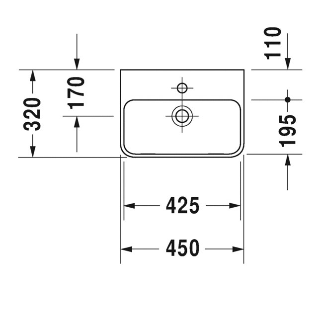 Duravit Handwaschbecken ME by Starck 450 mm mit Überlauf, mit HLB, 1 Hahnloch, weiß