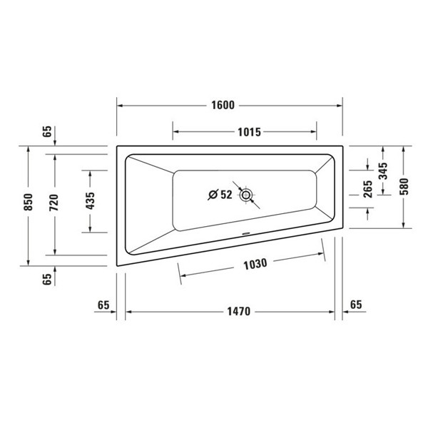 Duravit No 1 links 1600x850 Acryl Trapez Badewanne weiß 700506000000000