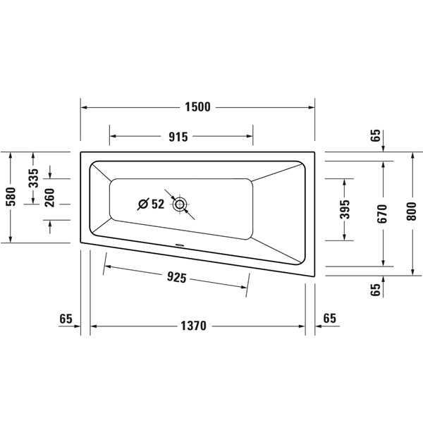 Duravit No 1 rechts 1500x800 Acryl Trapez Badewanne weiß 700505000000000
