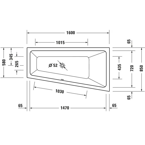 Duravit No 1 rechts 1600x850 Acryl Trapez Badewanne weiß 700507000000000