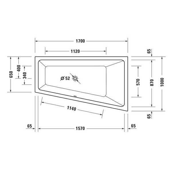 Duravit No 1 rechts 1700x1000 Acryl Trapez Badewanne weiß 700509000000000