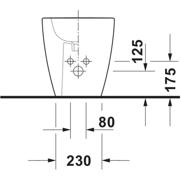 DU Stand-Bidet ME by Starck 600 mm mit Ü L, mit HLB, 1 HL, BTW, weiß,Durashield