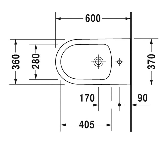 Duravit Stand-Bidet ME by Starck 600 mm mit Überlauf, mit HLB, 1 Hahnloch, BTW, weiß