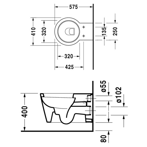 DU Wand-WC Starck 1 575 mm Tiefspüler, Durafix, weiß WonderGliss