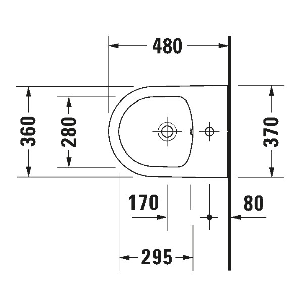 DU Wand-Bidet ME by Starck 480 mm mit ÜL , mit HLB, 1 HL, weiß,Durashield