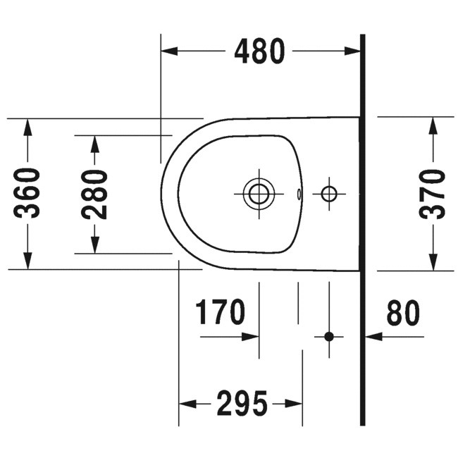 Duravit Wand-Bidet ME by Starck 480 mm mit Überlauf, mit HLB, 1 Hahnloch, weiß