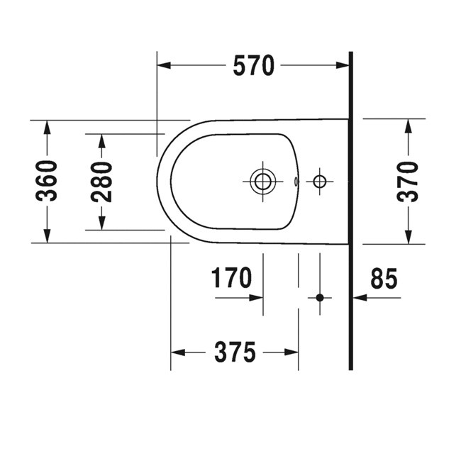 Duravit Wand-Bidet ME by Starck 570 mm m.Überlauf, m.HLB, 1 Hahnloch, Durafix, weiß