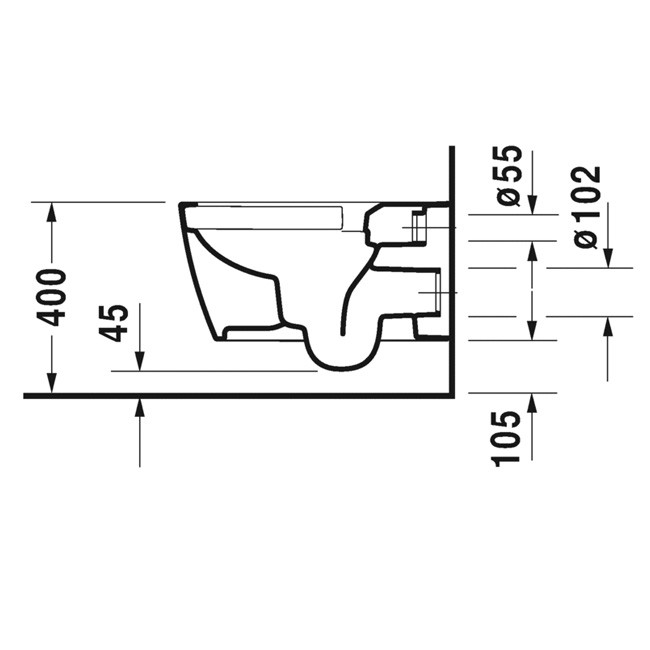 Duravit Wand-WC ME by Starck 570 mm Tiefspüler, rimless, Durafix, weiß WonderGliss