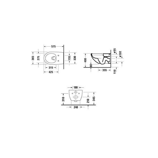 Duravit Wand-WC Set Architec, Weiß, rimless Tiefspüler inkl. WC-Sitz  (45720900A1) (45720900A1)