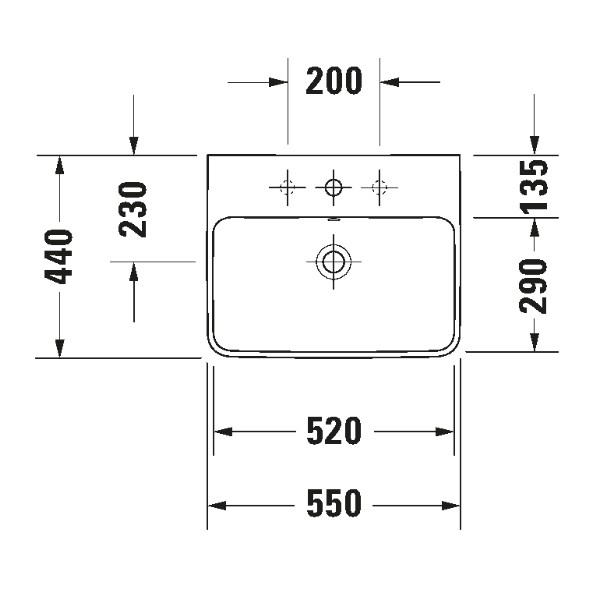 DU Waschtisch ME by Starck 550 mm mit ÜL , mit HLB, 1 HL, weiß,Durashield