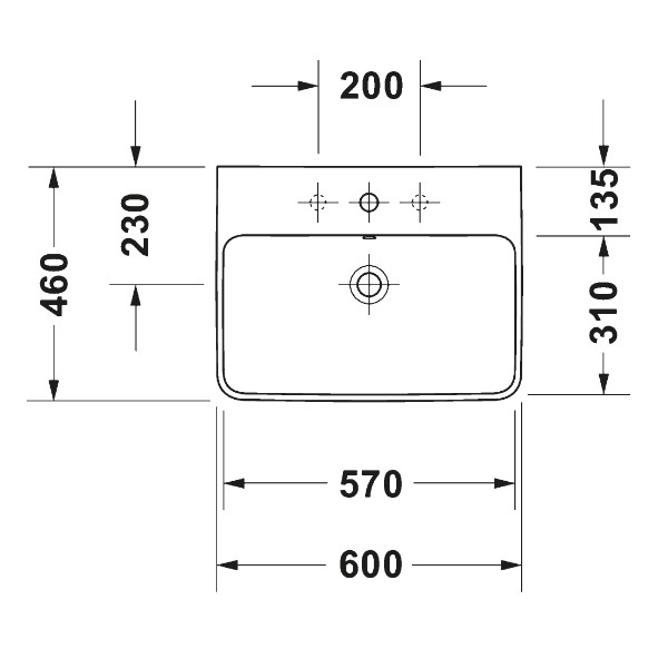 DU Waschtisch ME by Starck 600 mm mit ÜL , mit HLB, 1 HL, weiß,Durashield
