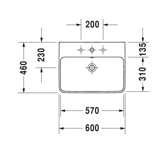 Duravit Waschtisch ME by Starck 600 mm mit Überlauf, mit HLB, 1 Hahnloch, weiß