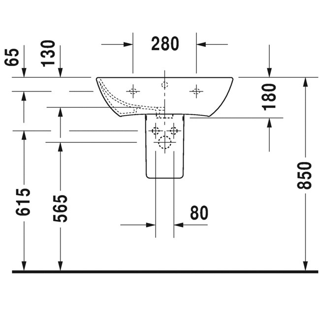 Duravit Waschtisch ME by Starck 600 mm mit Überlauf, mit HLB, 1 Hahnloch, weiß