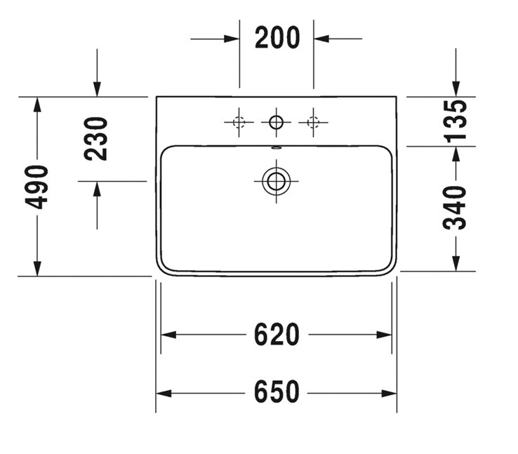 Duravit Waschtisch ME by Starck 650 mm mit Überlauf, mit HLB, 1 Hahnloch, weiß