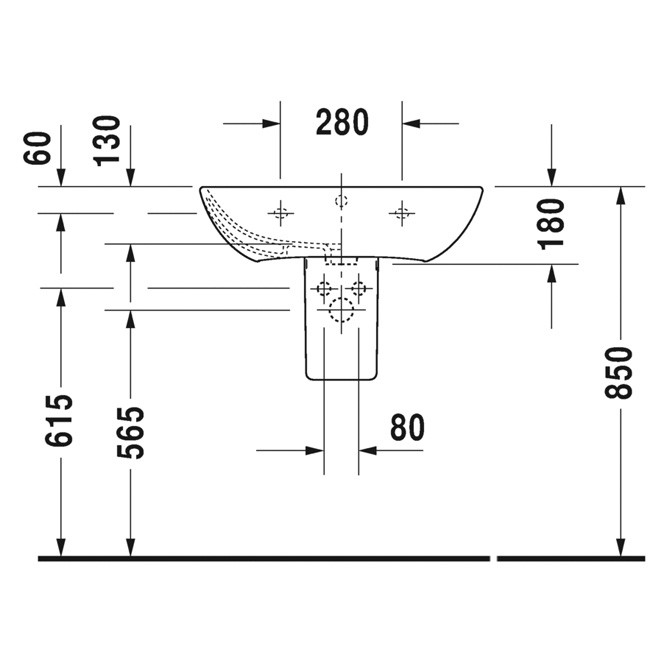 Duravit Waschtisch ME by Starck 650 mm mit Überlauf, mit HLB, 1 Hahnloch, weiß
