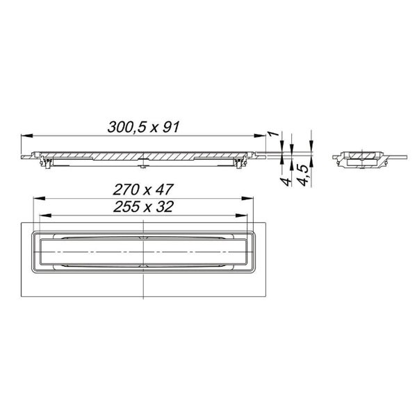 Duschrinne CeraFrame Liquid, 270 x 47 mm