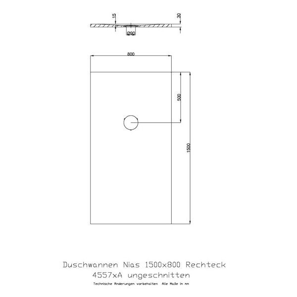 Duschwanne Hoesch Nias 1500x800x30 4557 Auswahlset 