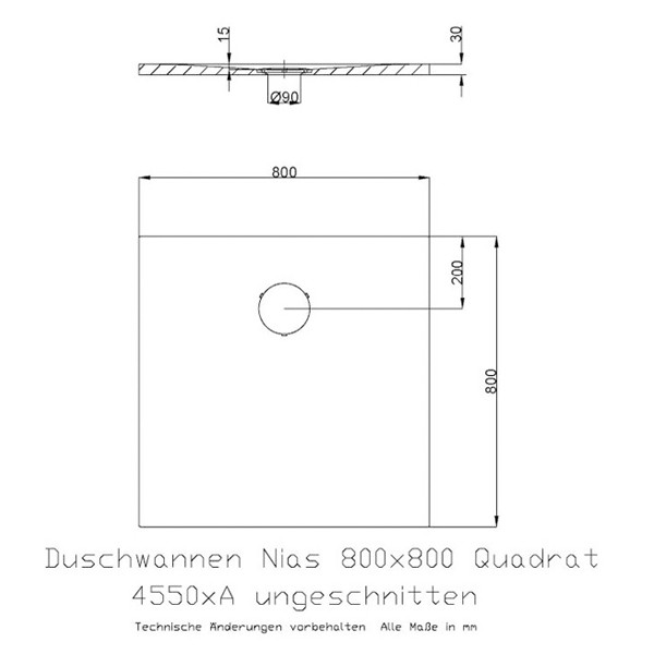 Duschwanne Hoesch Nias 800x800x30 4550 Auswahlset