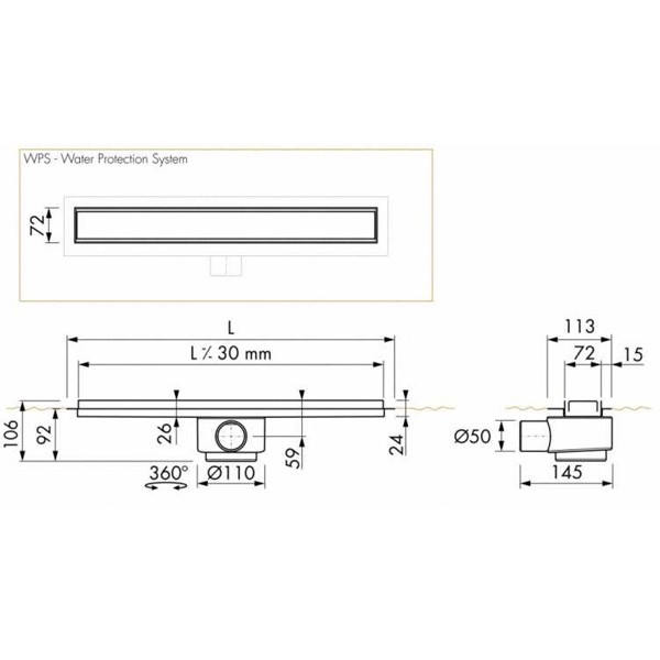 Duschrinne Basic Drain Fliese 800, ws 50 mm, Komb.  