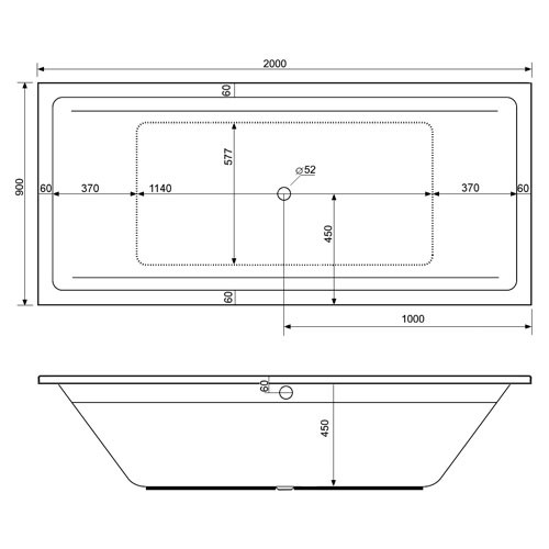 Galatea Beach Duo 200x90x45 Rechteck-Badewanne weiss 101BH200