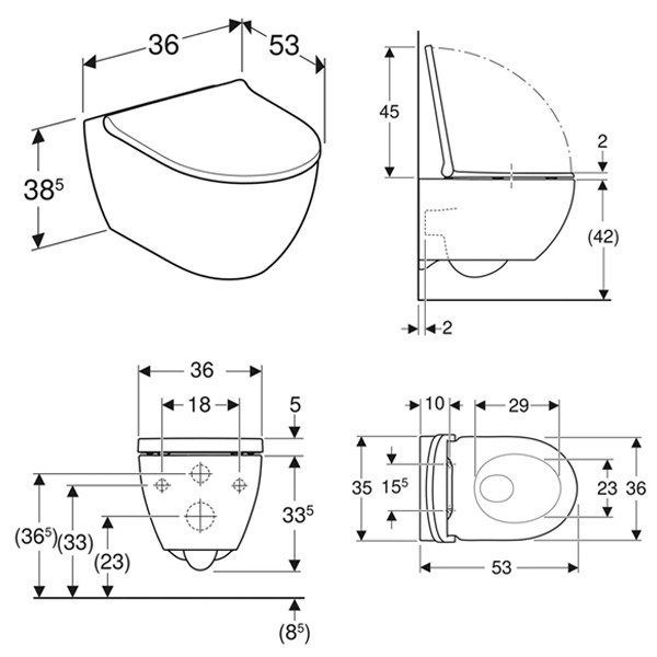 Geberit Acanto Set WWC m. WC-Sitz, Tiefspüler TFlush, geschl.Fo, T:53cm, weiß,KeraTect