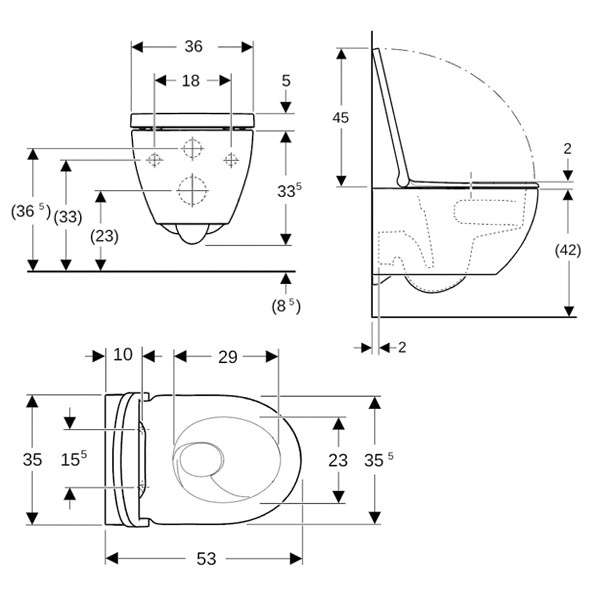 GEBERIT Acanto Wand-Tiefspül-WC mit Sitz, TurboFlush, weiß