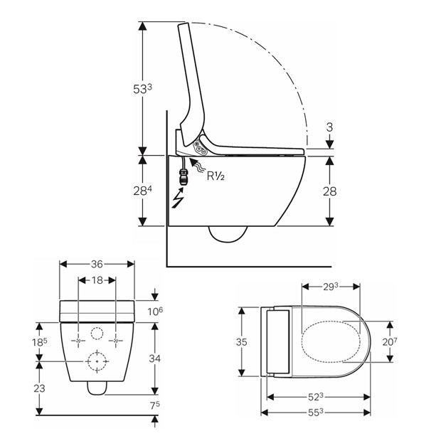 Geberit AquaClean Tuma Comfort WC-Komplettanlage Wand-WC Edelstahl gebürstet