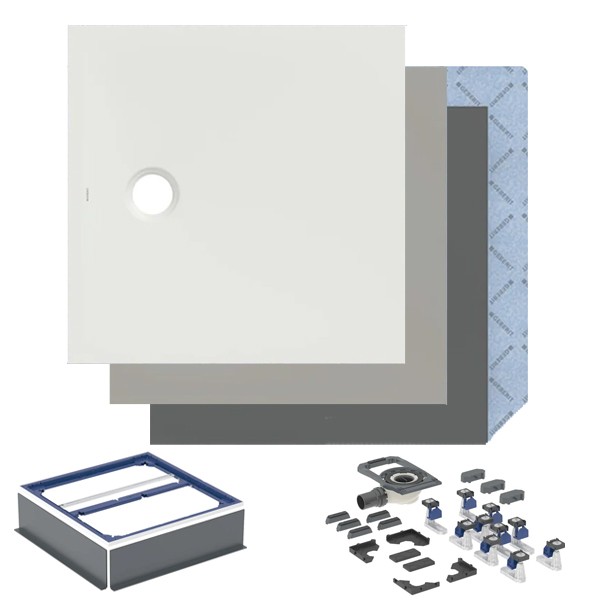 GEBERIT CleanFloor30 Duschfläche 1200 x 1200 x 35 mm integriert, mit Dichtvlies, Mittelablauf, verschiedene Farben und Montagezubehör zur Auswahl