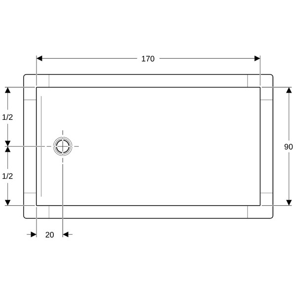 GEBERIT CleanFloor30 Duschfläche 1700 x 900 x 35 mm integriert, mit Dichtvlies, Mittelablauf, verschiedene Farben und Montagezubehör zur Auswahl
