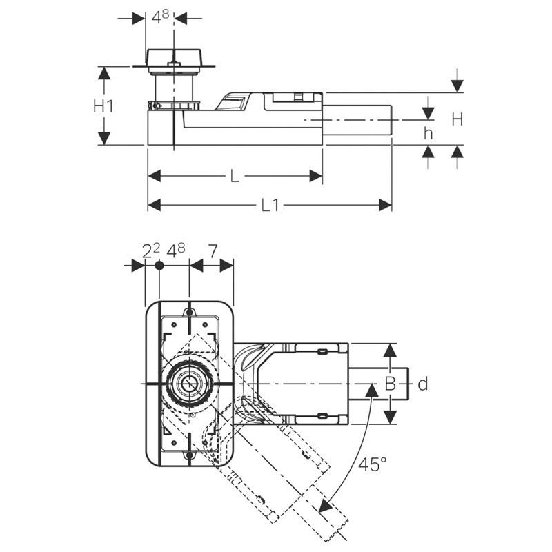 Geberit ClearLine Rohbauset für Duschrinnen, für Estrichhöhe am Einlauf 90-220 mm