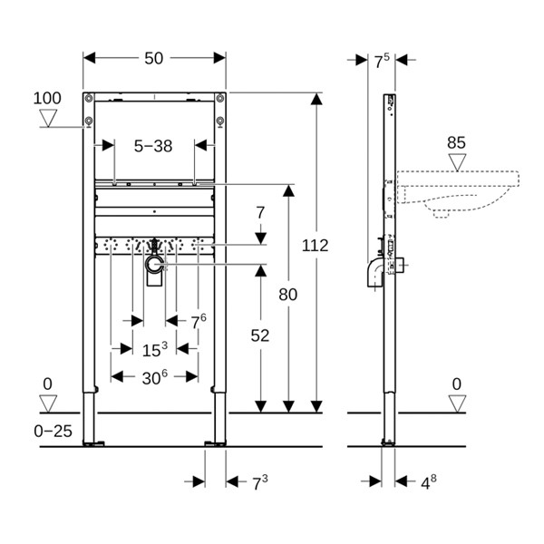Geberit Duofix Element f. WT, 112 cm Standarmatur