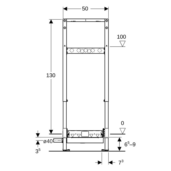 Geberit Duofix Element f. Dusche, 130cm mit W-Ablauf, W-Arm.AP, H: 65-90mm