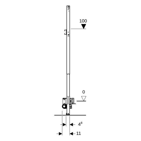 Geberit Duofix Element f. Dusche, 130cm mit W-Ablauf, W-Arm.AP, H: 65-90mm
