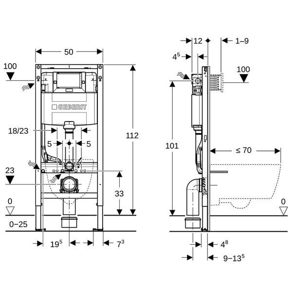 Geberit Duofix Element f. WWC, 112cm mit Omega UP-SPK 12cm