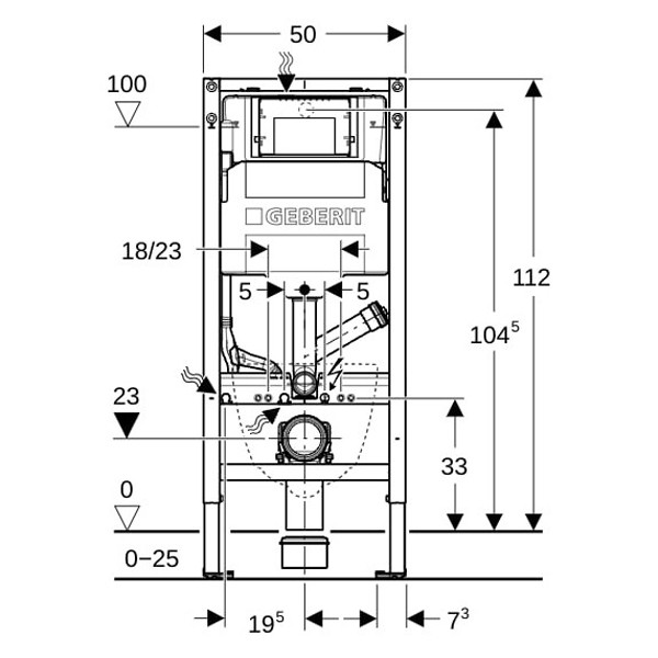 Geberit Duofix Element f. WWC, 112cm m. Sigma UP-SPK 12cm, f. Geruchsabsaugung/Abluft