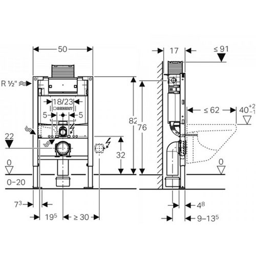 Geberit Duofix Element für Wand-WC 82cm mit Omega Unterputz-Spülkästen 12cm Betätigung vorne/oben