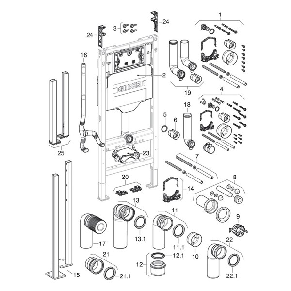 Geberit Duofix Element f. WWC, 112 cm Sigma UP-SPK 12cm, Power & Connect Box