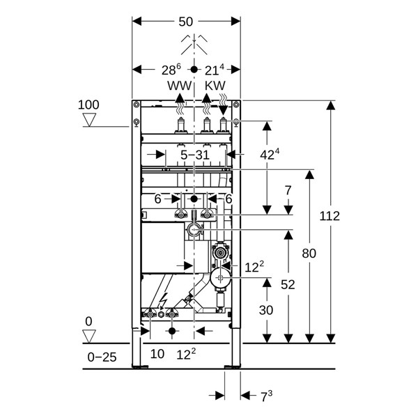 GE Duofix Element f. WT, 112cm, S-Arm. mit 1 WZ-Strecke, für Durchlauferhitzer