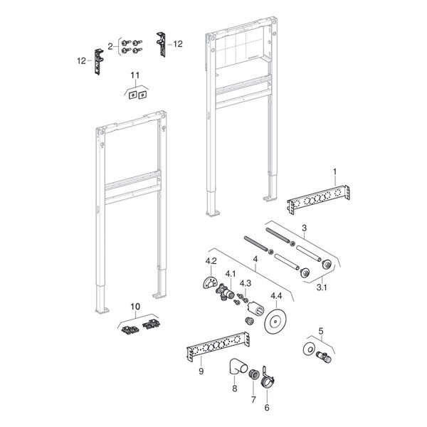 GE Duofix Element f. WT, 112cm, S-Arm. mit 1 WZ-Strecke, für Durchlauferhitzer