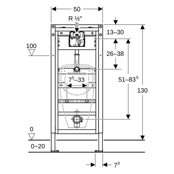 Geberit DuofixBasic Element f. Urinal, 130 cm universell, für Basic Urinal-Strg.