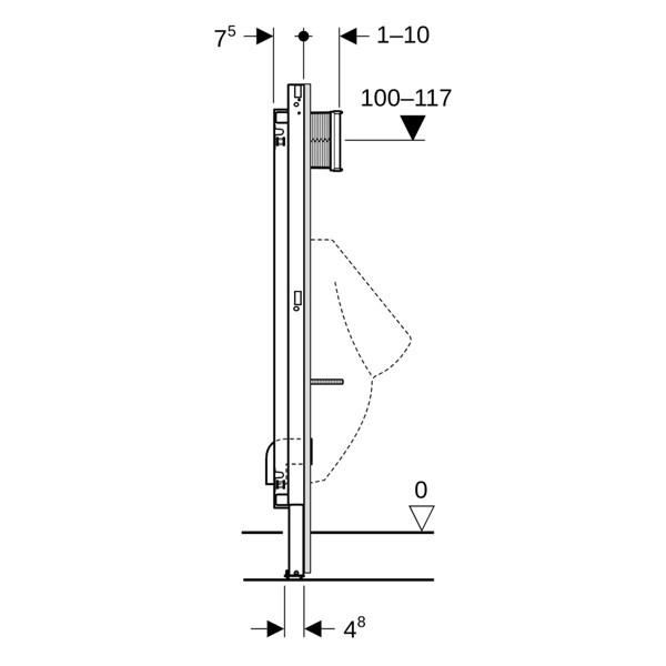Geberit DuofixBasic Element f. Urinal, 130 cm universell, für Basic Urinal-Strg.
